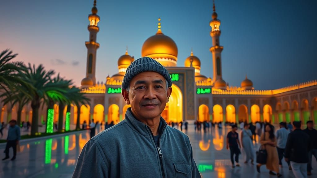 Serene Indonesian Man in Mosque Courtyard
