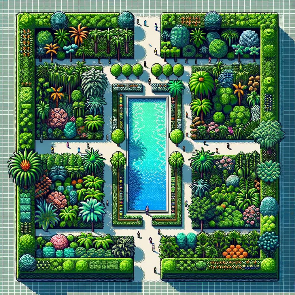 Luxurious Lake in 8-Bit Pixel Art Park