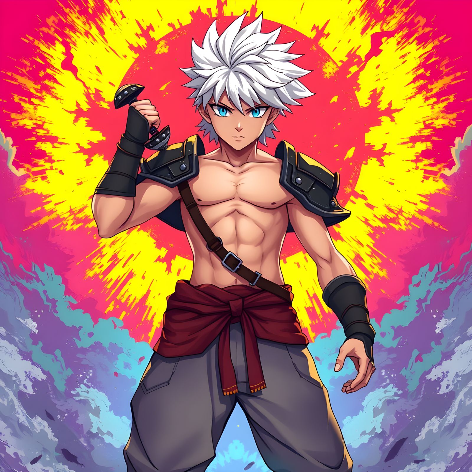 Young Warrior in Deep Color Anime Style