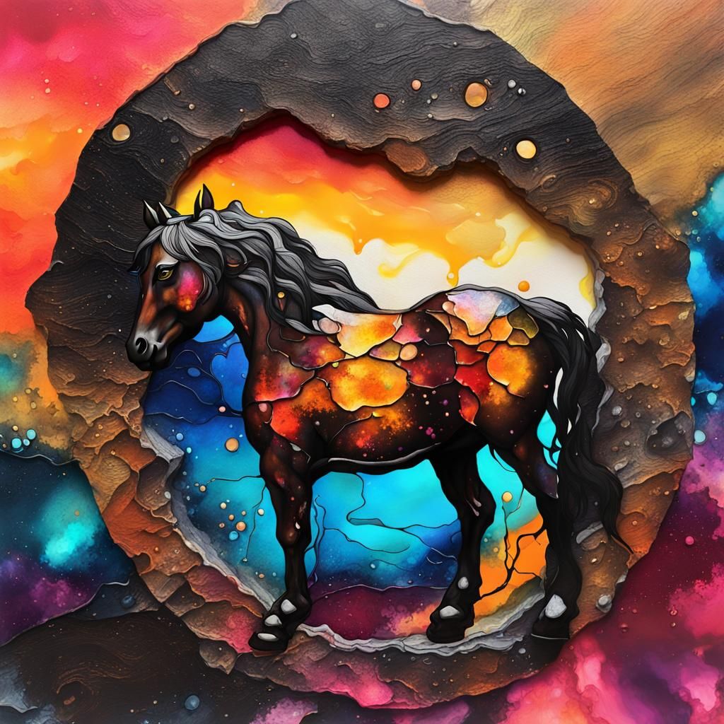 Horse at Portal: Alcohol Ink Art in 8K