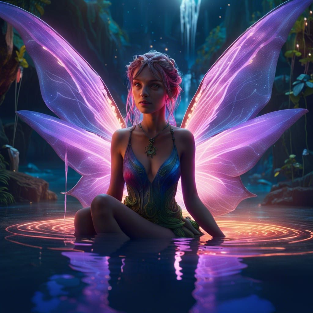Fairy Girl Soaking in a Glowing Pool