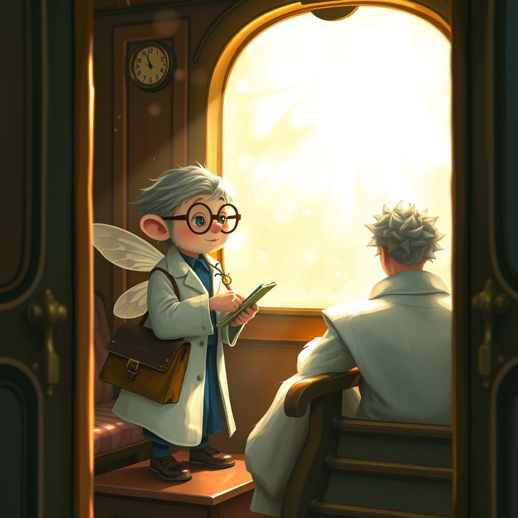 Whimsical Fairy Doctor in Vintage Train