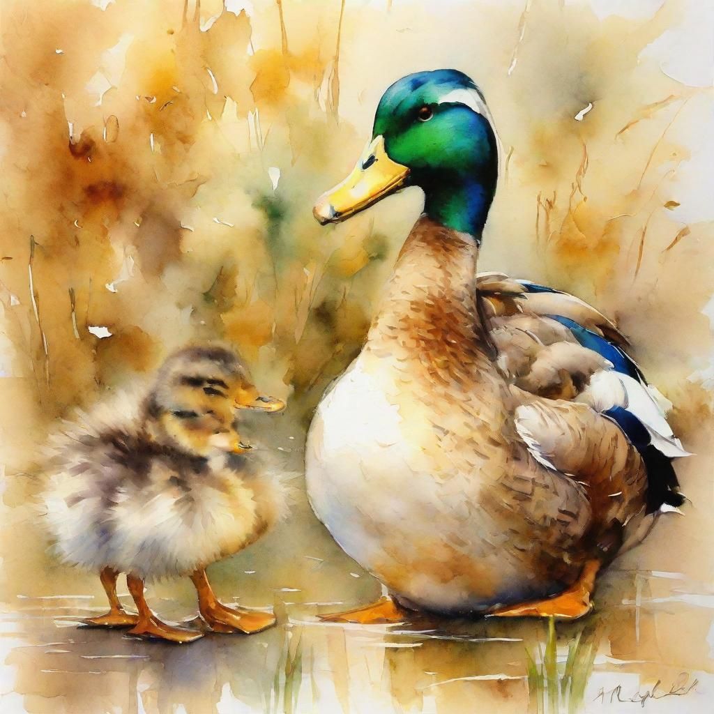 Mallard Family Stroll: Watercolor Wildlife Art