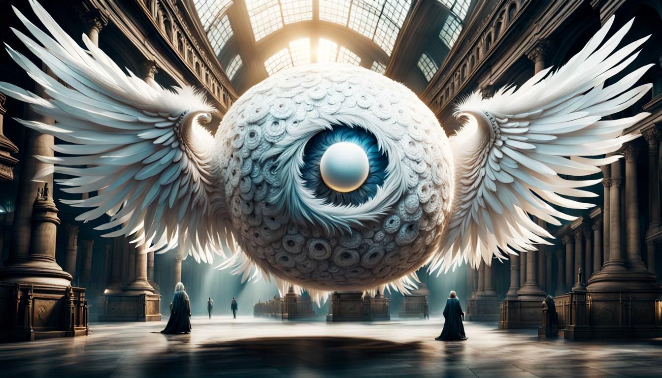 Feathered Sphere with Eyes and Wings: Digital Painting