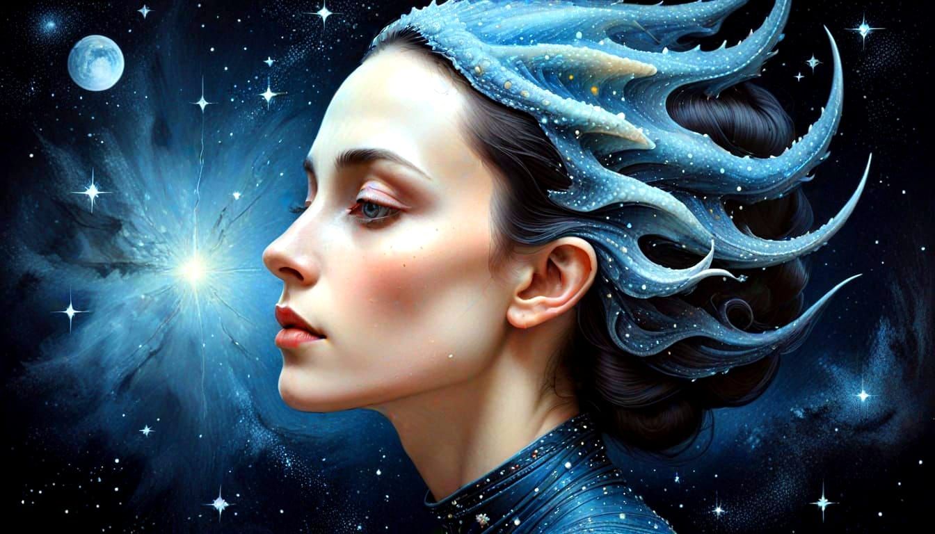 Ethereal Alien Goddess in a Cosmic Constellation