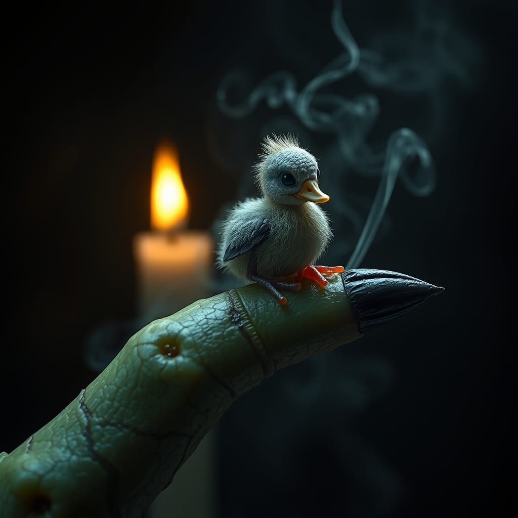 Microscopic Zombie Duckling on Witch Finger