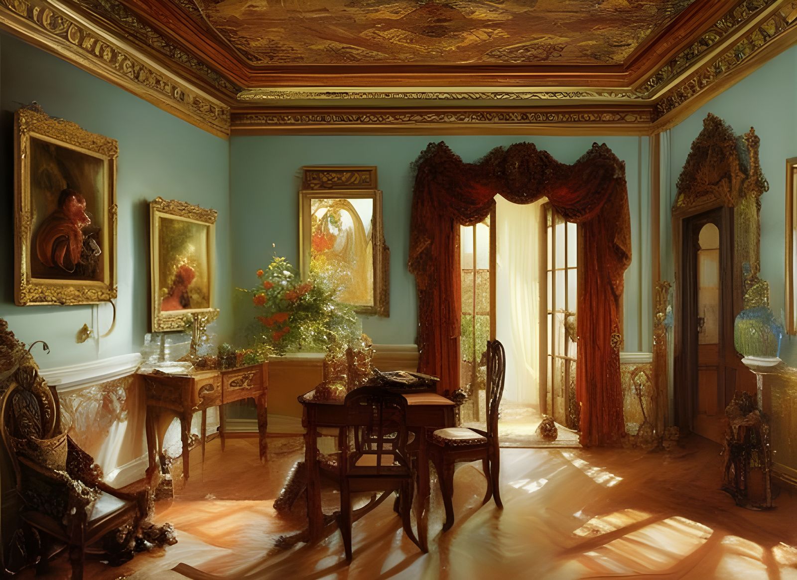 Intricate Old-Fashioned House Interior in Oil Painting Style