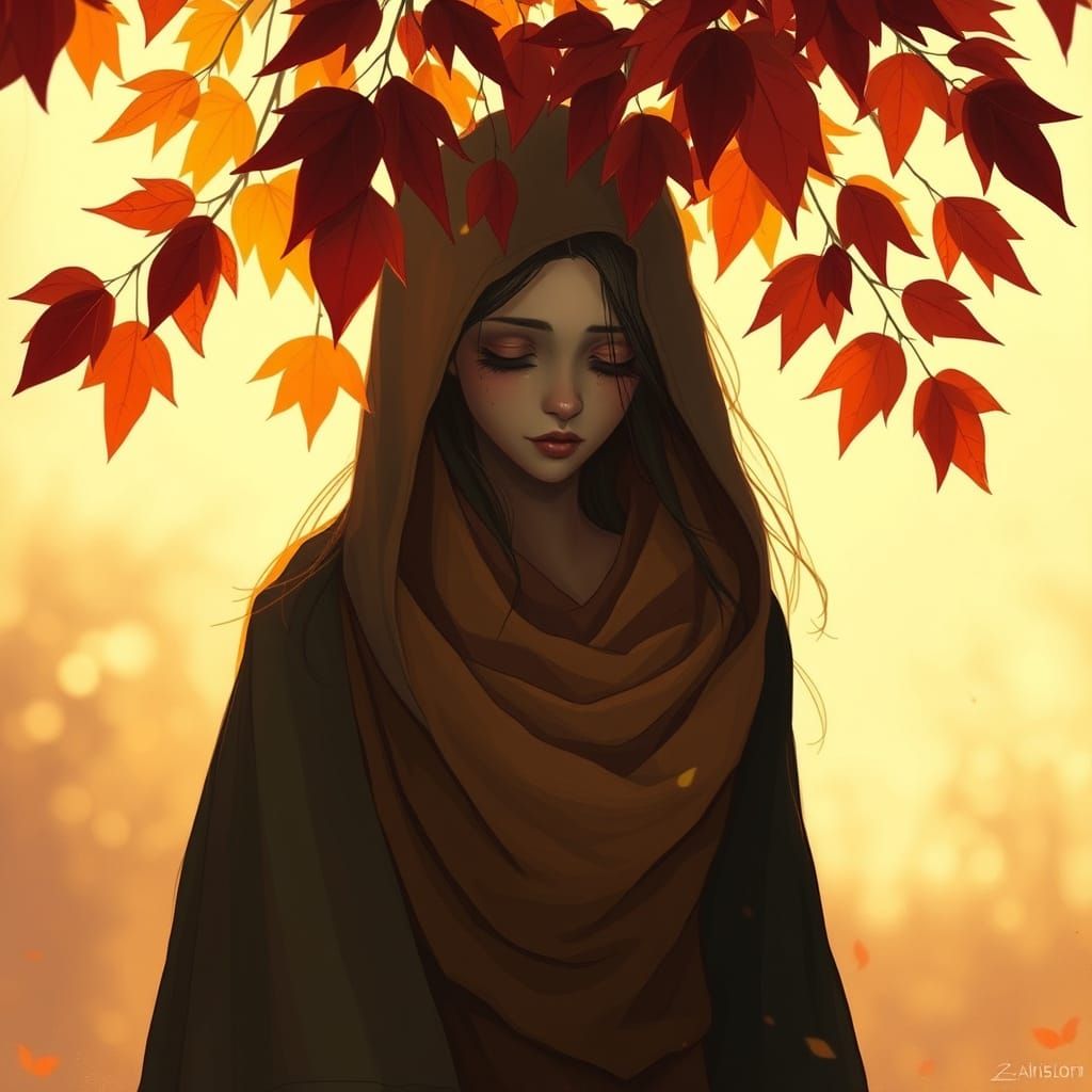 Melancholic Woman in Autumnal Light, Dreamy Art