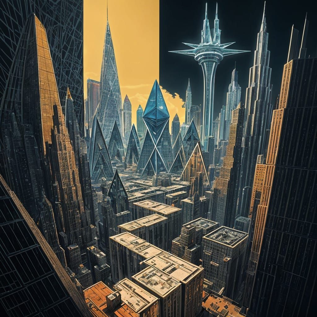 Dürer style Mathematical and cubist art technique melting in...