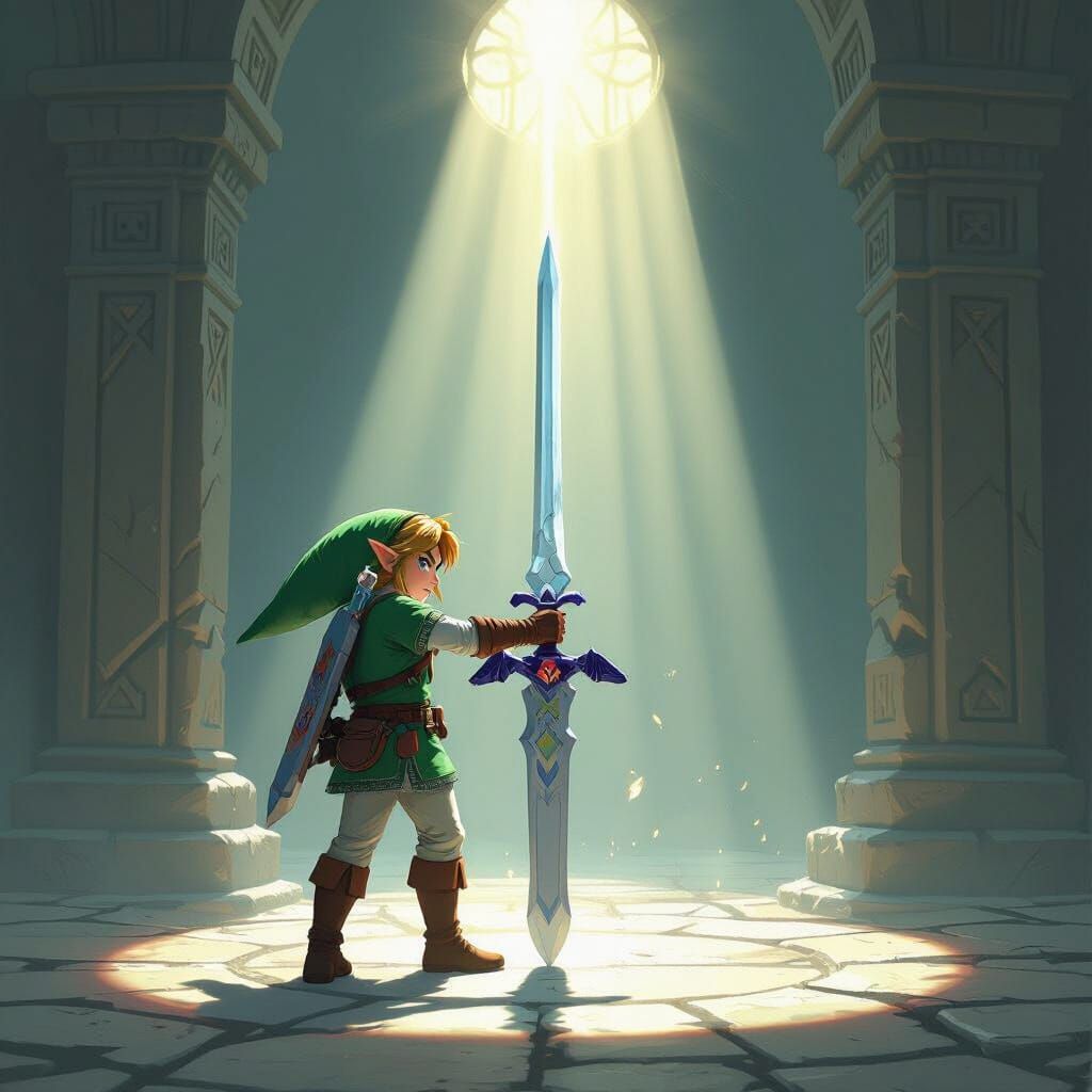 Link Pulls Master Sword in Temple of Time