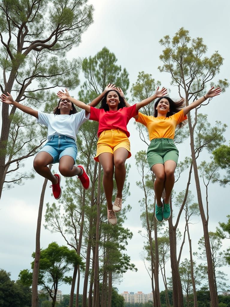 Women Floating in Mid-Air: A Photorealistic 4K Image