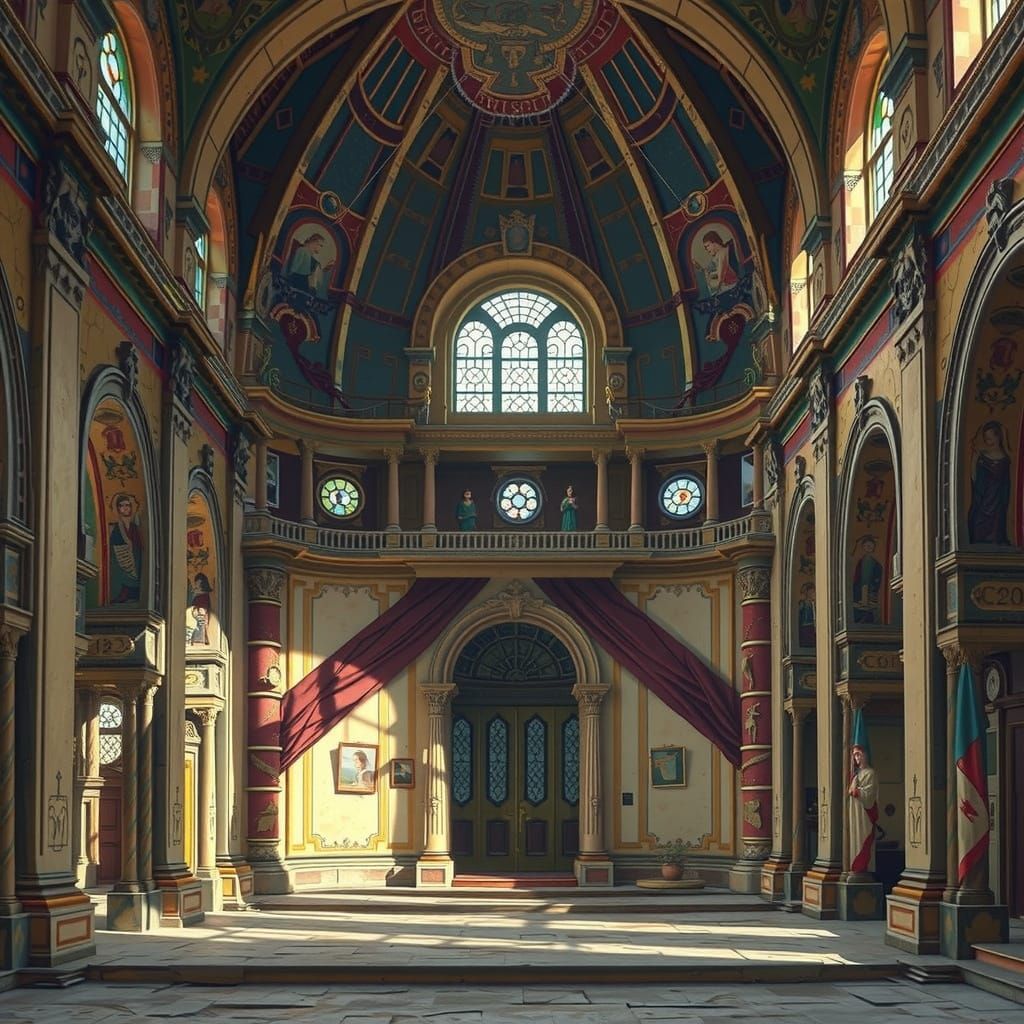 Ancient Architecture in Vibrant Digital Art