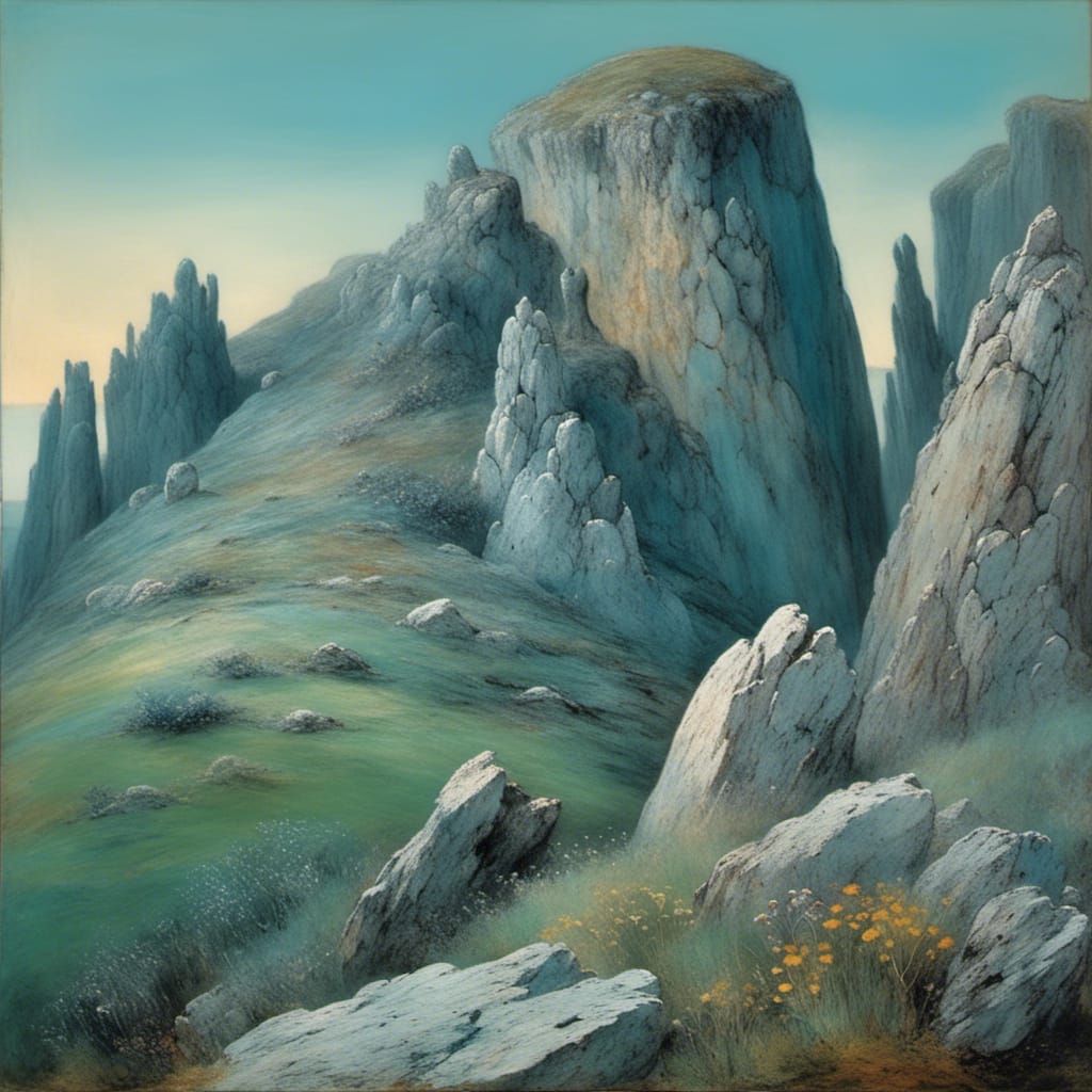 Dreamy Floral Rocky Mountain Outcrops