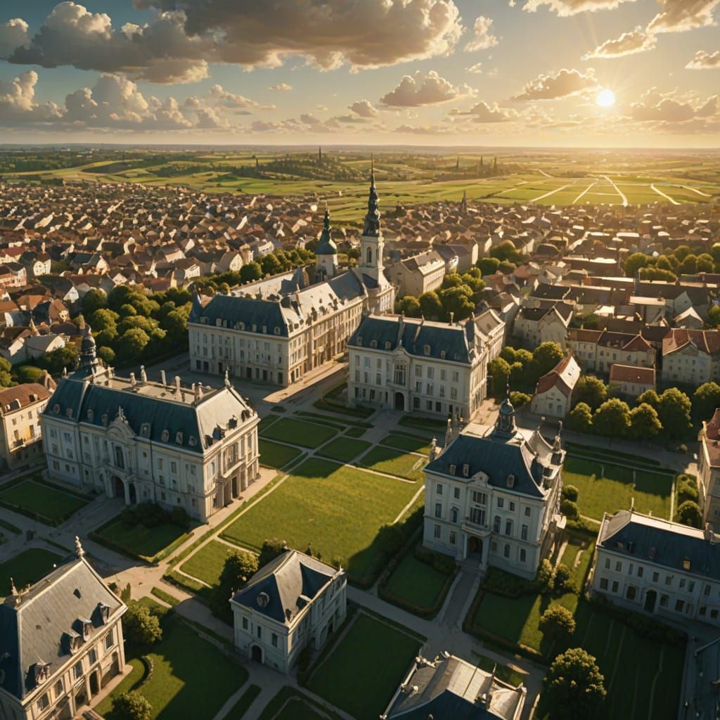 Majestic Golden City in Lush Green Fields