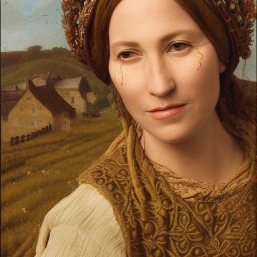 Medieval Peasant Woman Portrait in Deep Color
