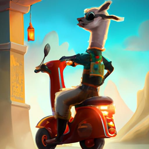 Llama on Moped: Digital Art Adventure