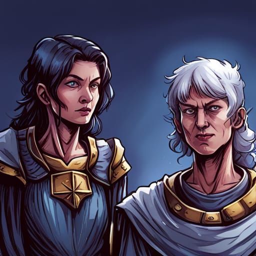 Medieval Fantasy Sisters in Comic Book Style
