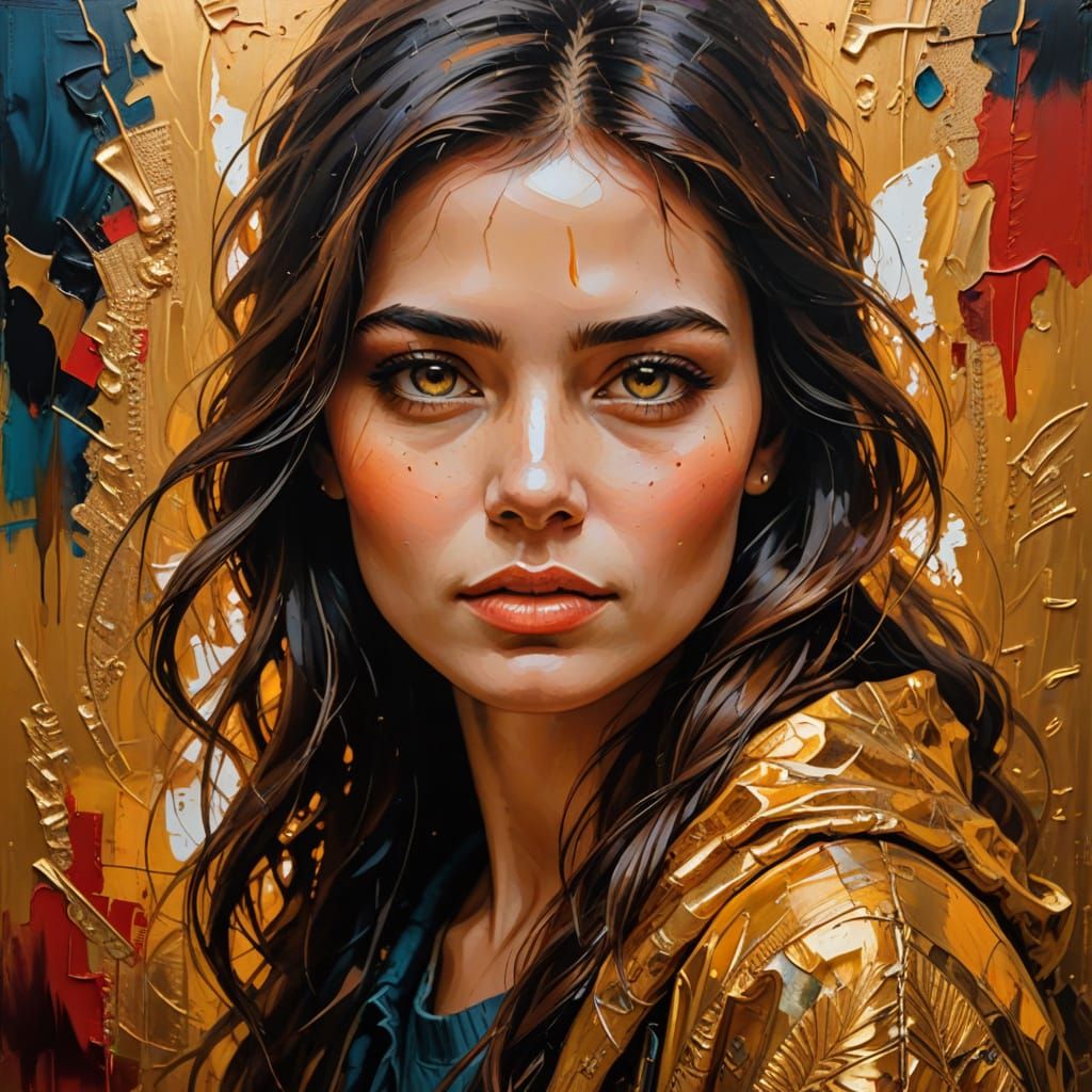 Expressive Oil Painting of a Woman in Golden Light