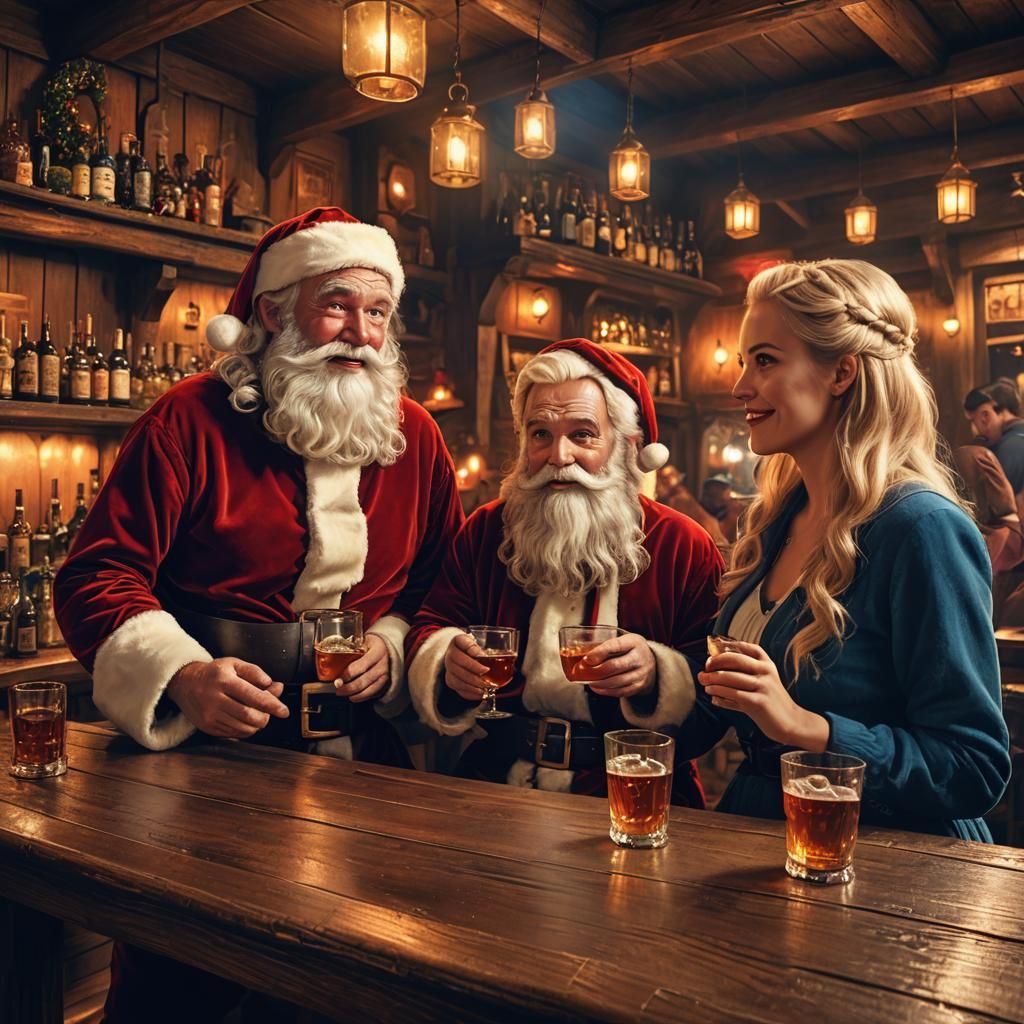 Santa Claus and Girl in Nostalgic Tavern