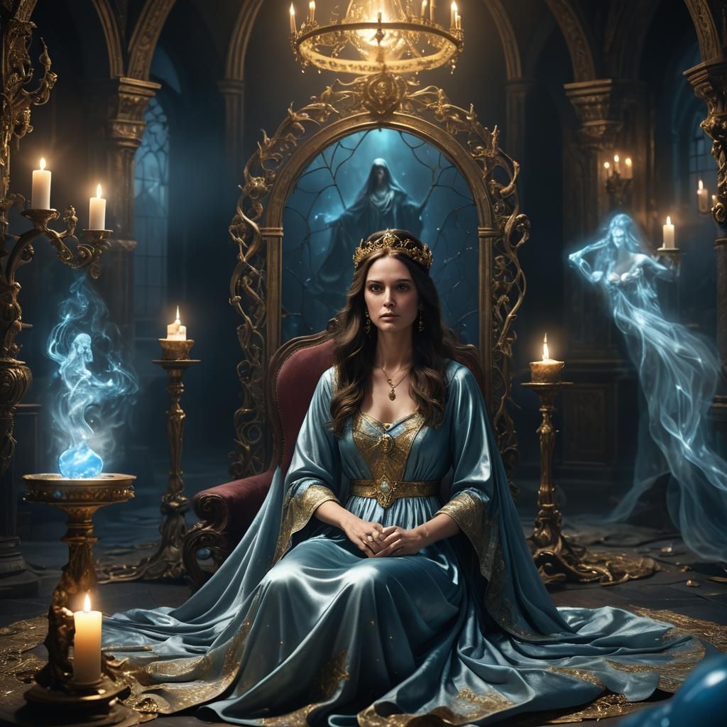 Woman in Candlelight with Ghostly Figures