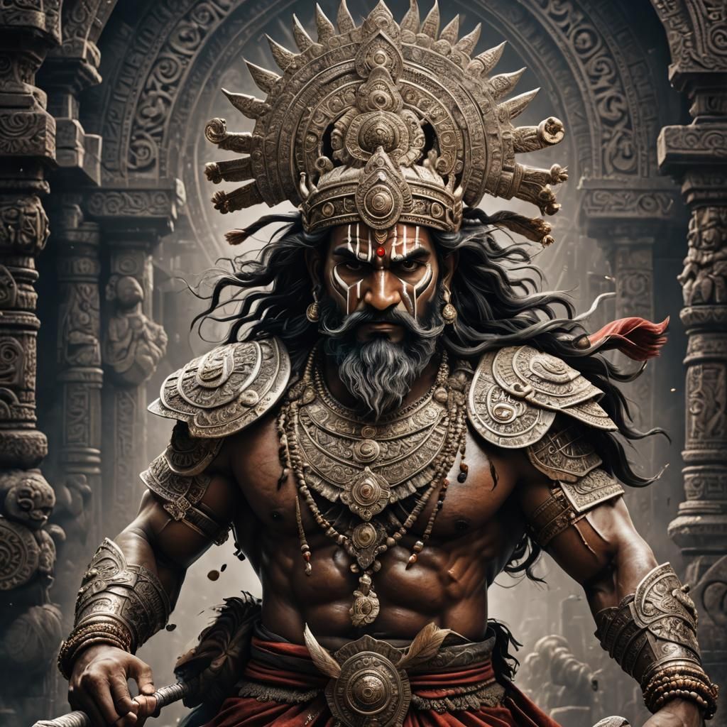 Hyperrealistic Hindu Warrior Portrait in HDR