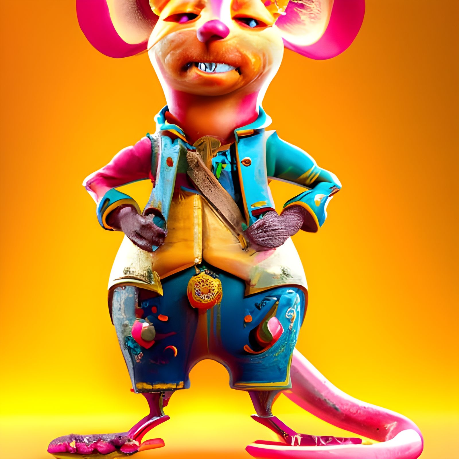 Adorable Golden Rat in Colorful Suit: 3D Digital Art