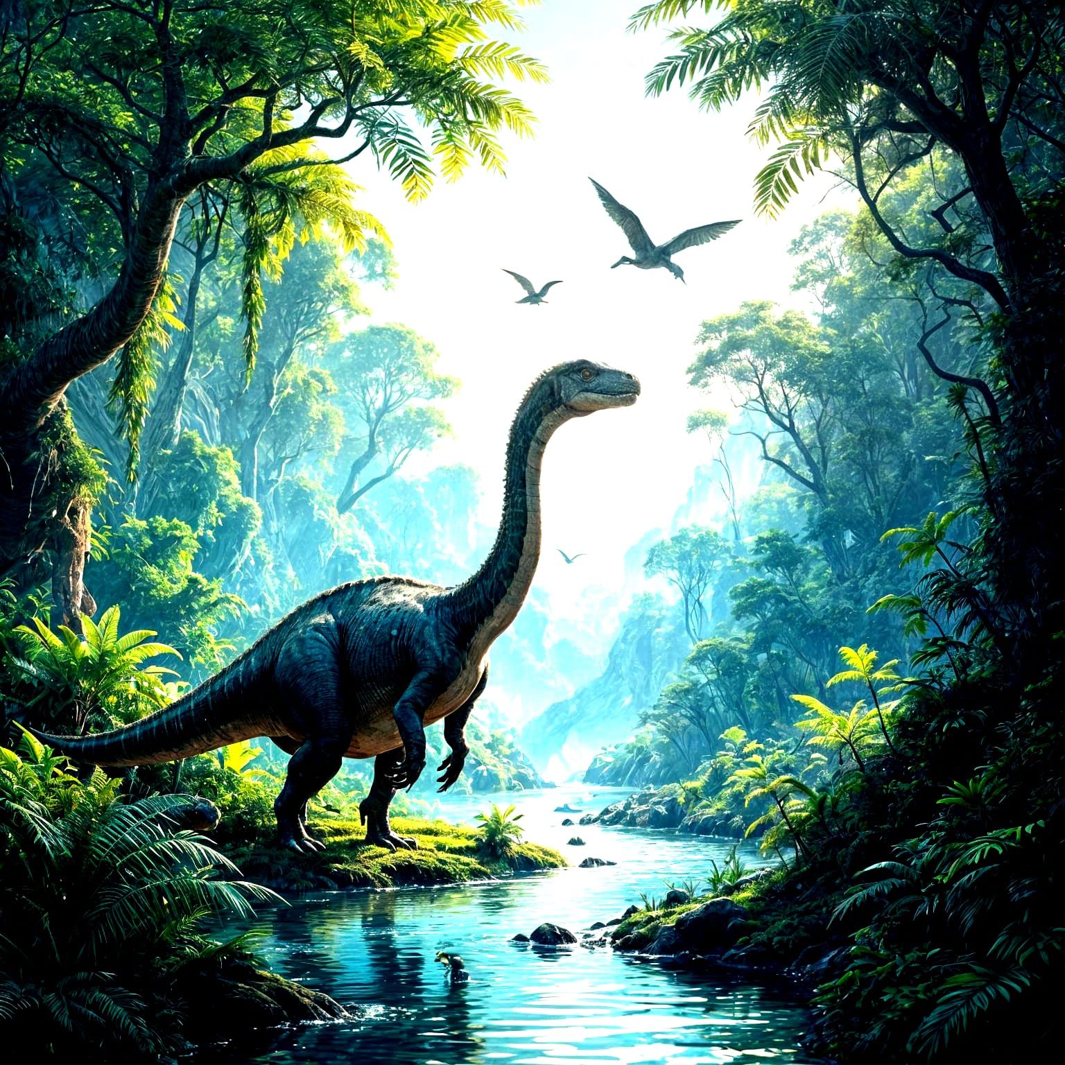 Jurassic Era Dinosaur Landscape in Fantasy Concept Art