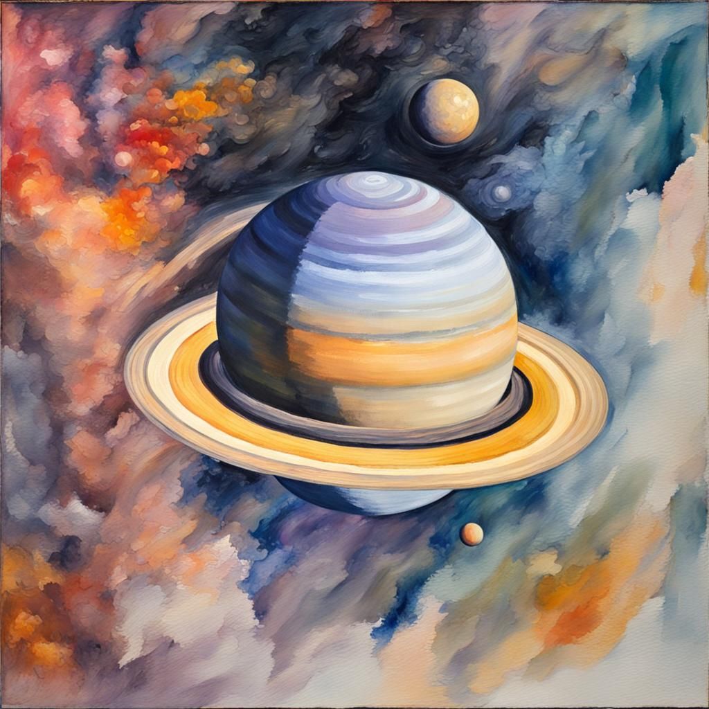 Saturn in Impressionist Gouache and Watercolor Style