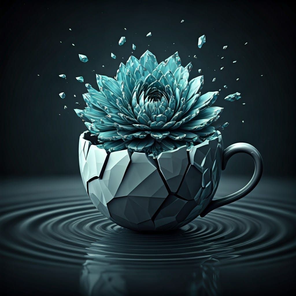 Crystalline Flower Shatters: A Geometric Abstract Art Piece