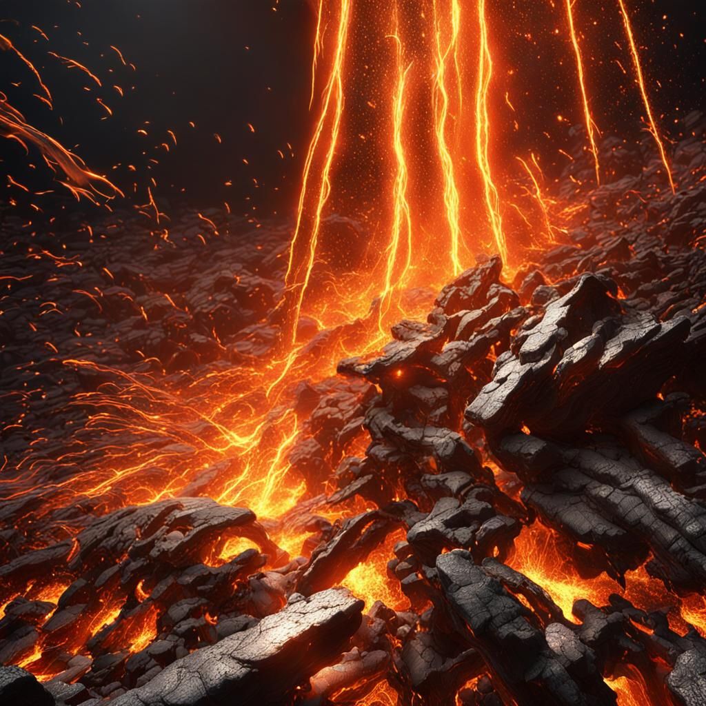Molten Metal Jungle with Fiery Sparks
