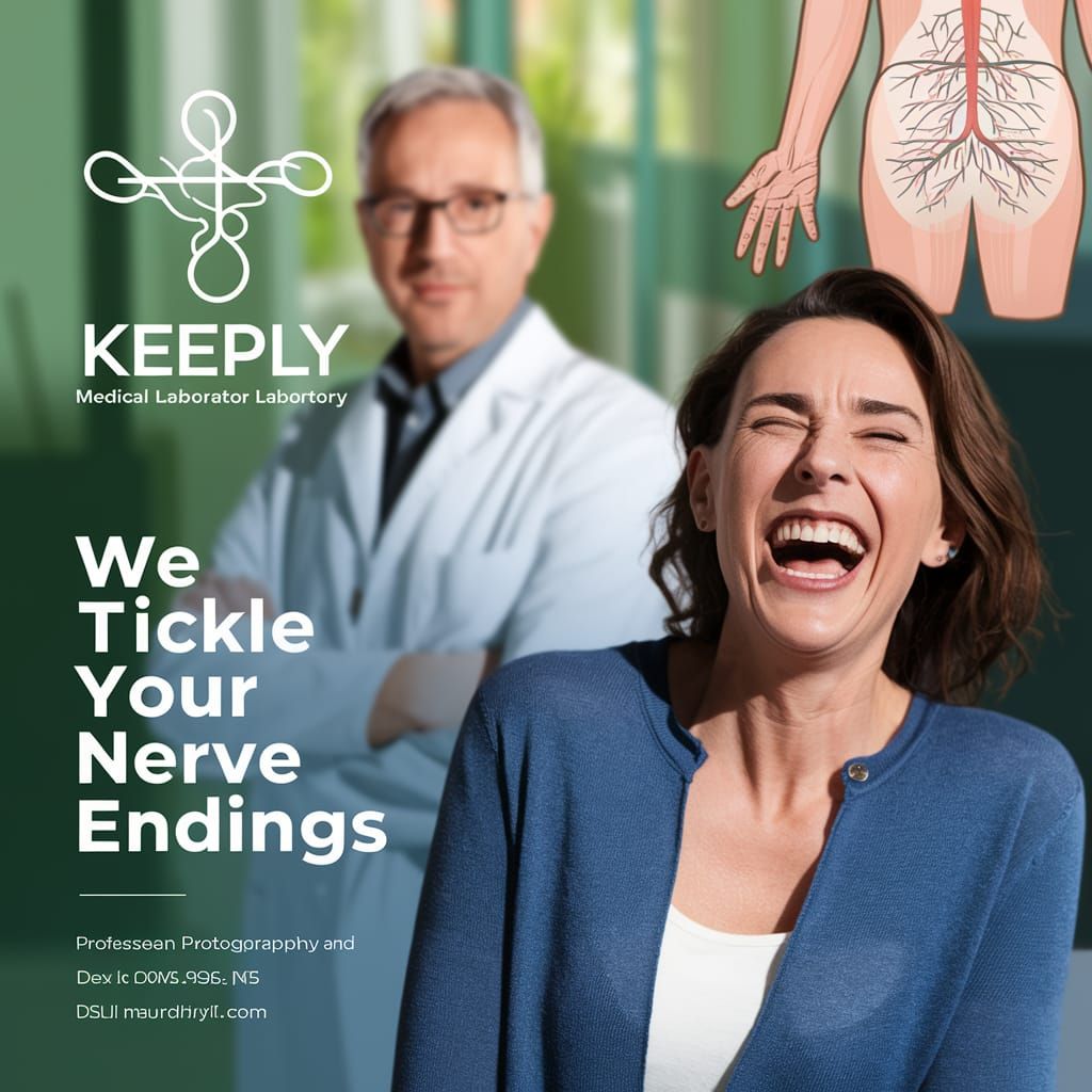 Medical Lab Flyer with Laughing Woman and Professor