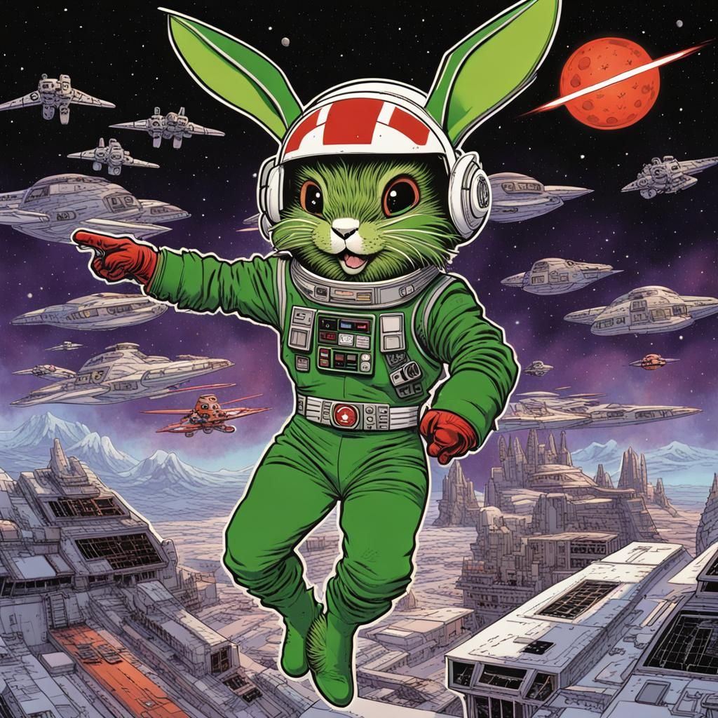 Retro 80’s: Bucky O’Hare,  is a green anthropomorphic space-faring Rabbit “buck teeth,” with his determined expression, ...