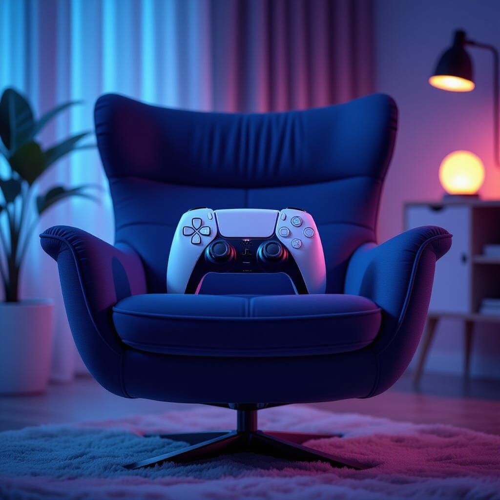 PS5 Integrated into Modern Armchair, Hyperrealistic Render