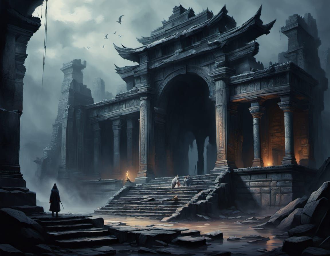 Lone Kitsune in Melancholy Ancient Ruins