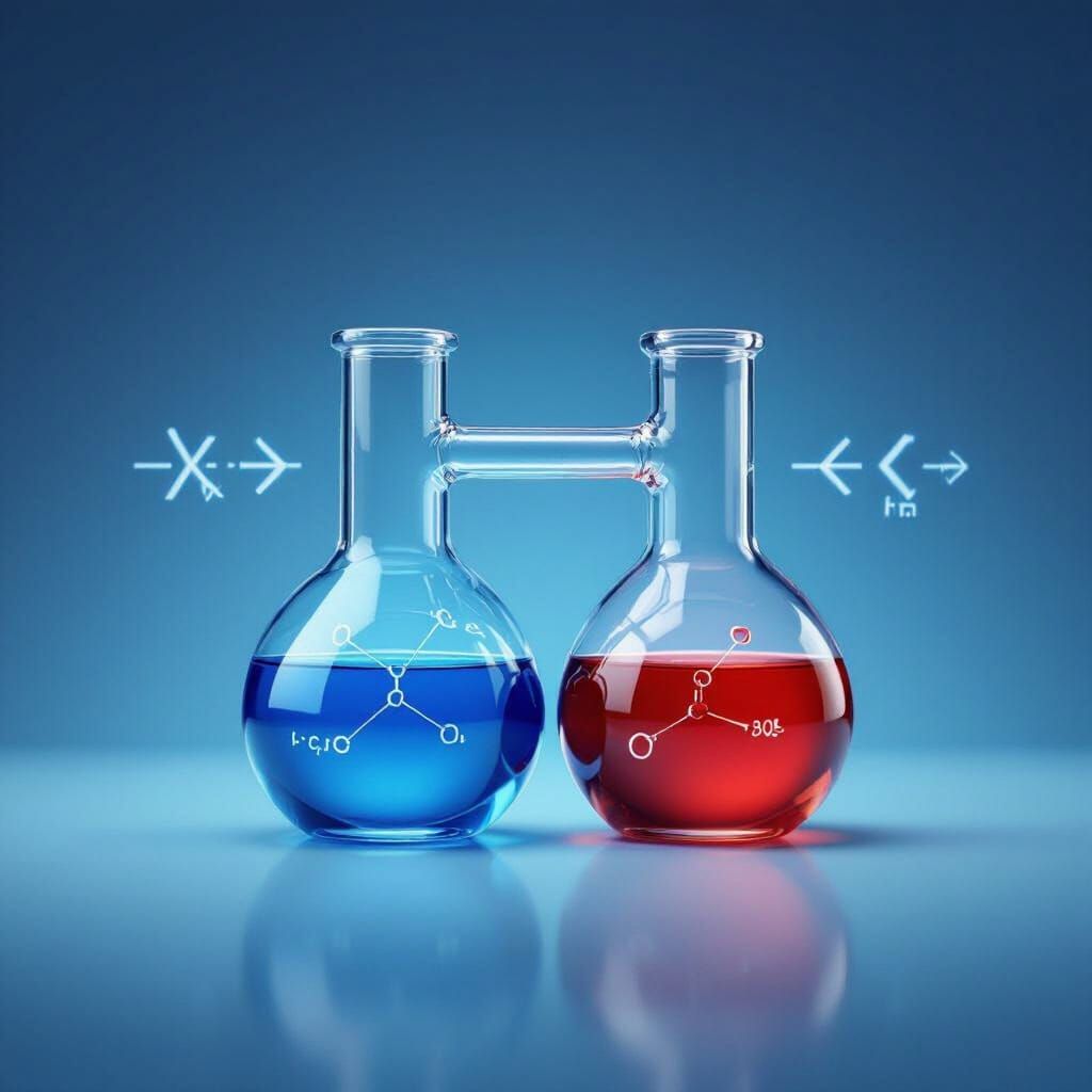 Chemistry Textbook Cover: Flasks with Reversible Reaction