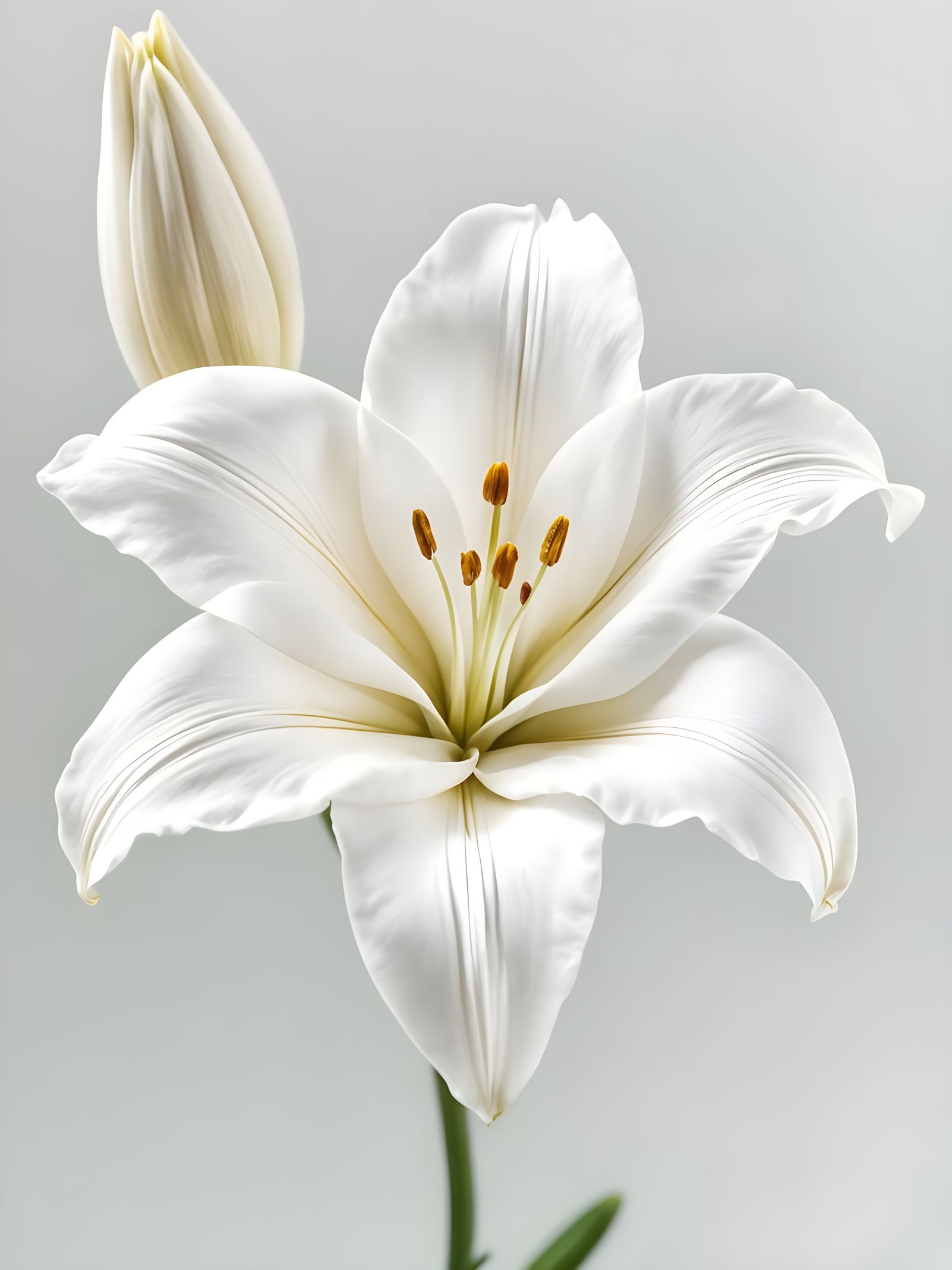 Hyperrealistic Headshot of a White Lily on White