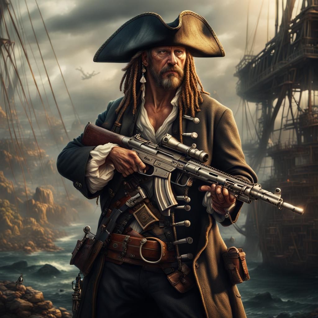 Pirate with Machine Gun: Epic Cinematic Digital Painting