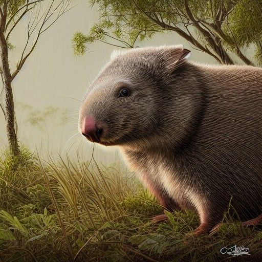 Wombat in Bushland: Hyperrealistic Detailed Photography