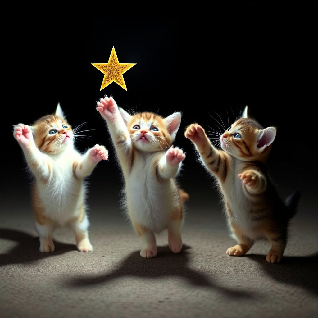 Kittens Reaching for a Starry Night