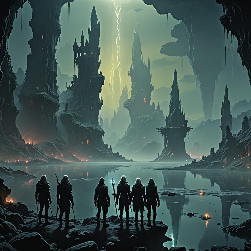 Drow at the Edge of Underground Lake