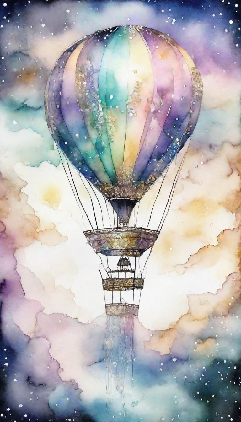 Mystical Diamond Hot Air Balloon in Watercolor Style