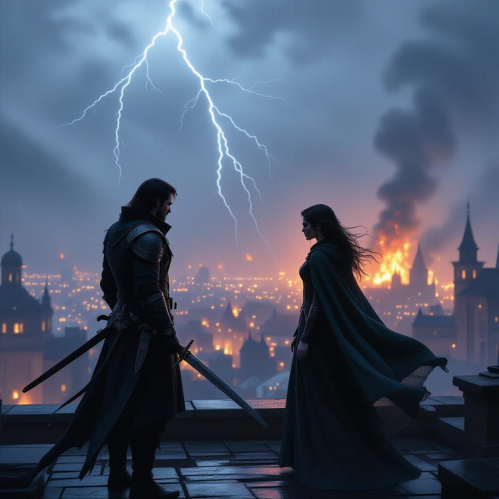 Burning Eldervale Rooftop Confrontation Between Caelan and V...