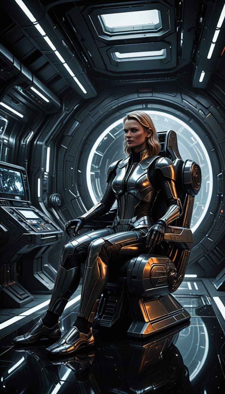 Eve-Sil in Futuristic Spaceship Interior, Moody Atmosphere