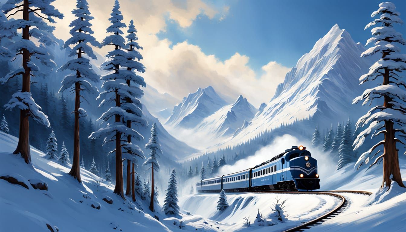 Majestic Train Journey Through Snowy Mountain Pass