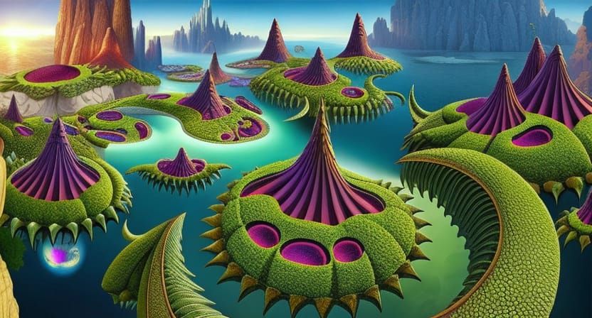 Ethereal Alien Paradise Garden with Fractal Geometry