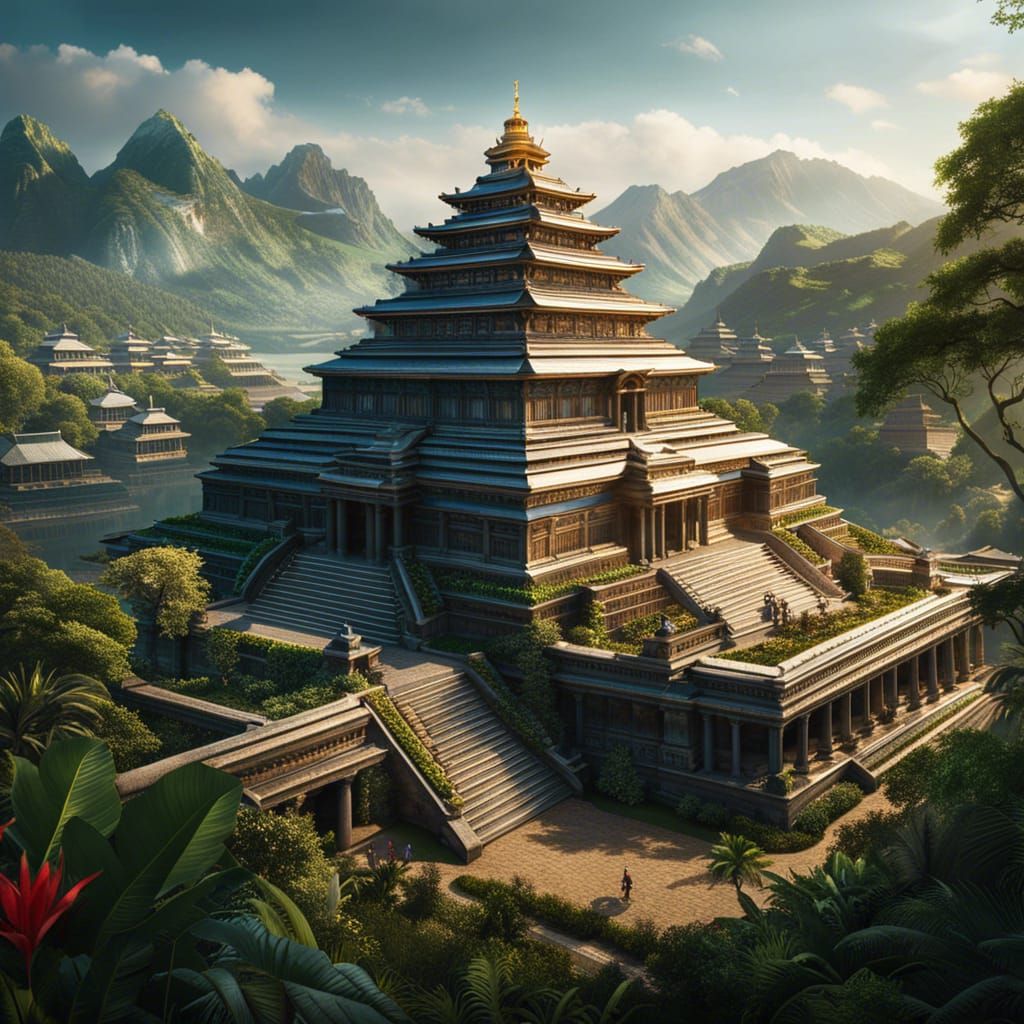 Jungle Stone Maze City with Dragon Sculpture