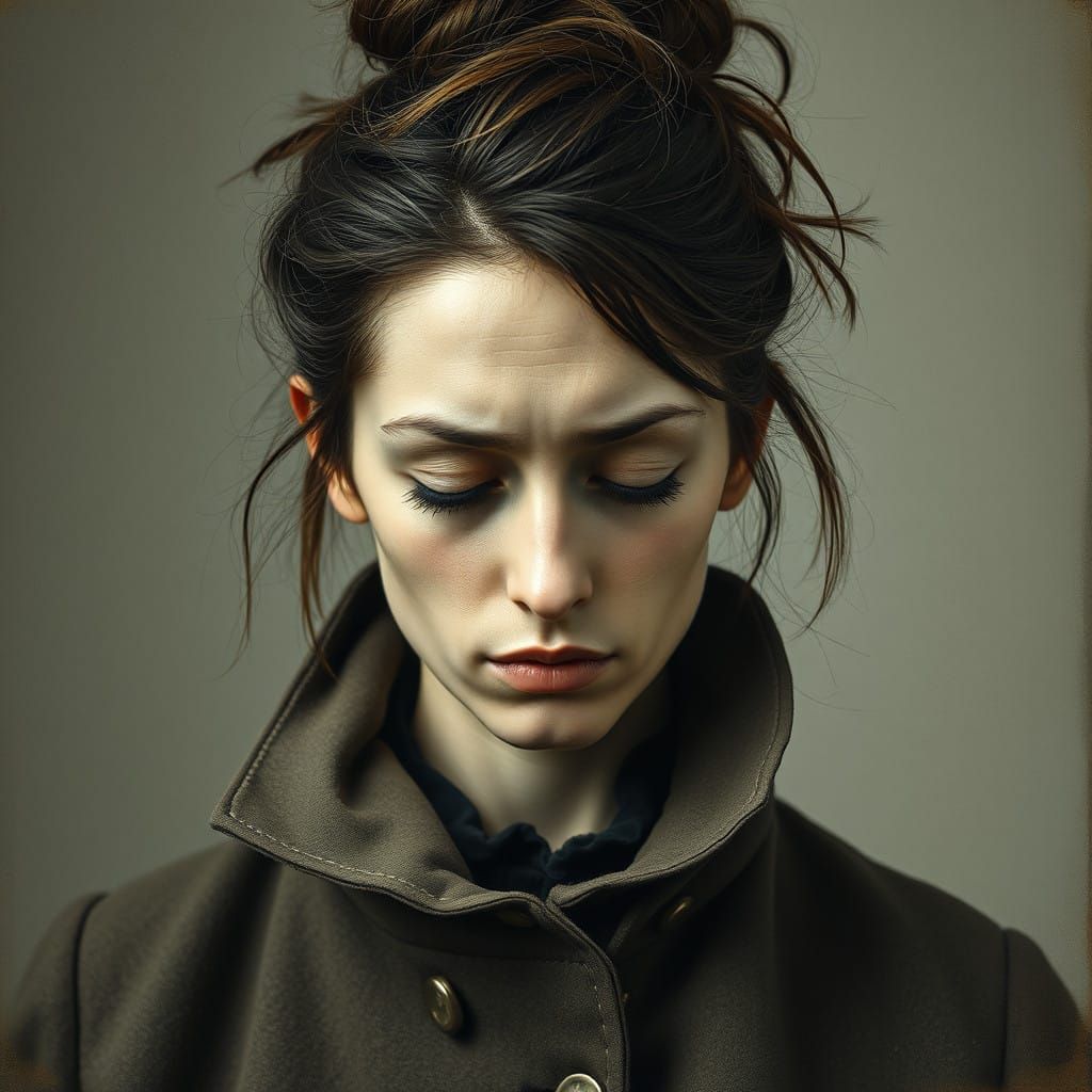 Asymmetrical Woman in Distressed Coat