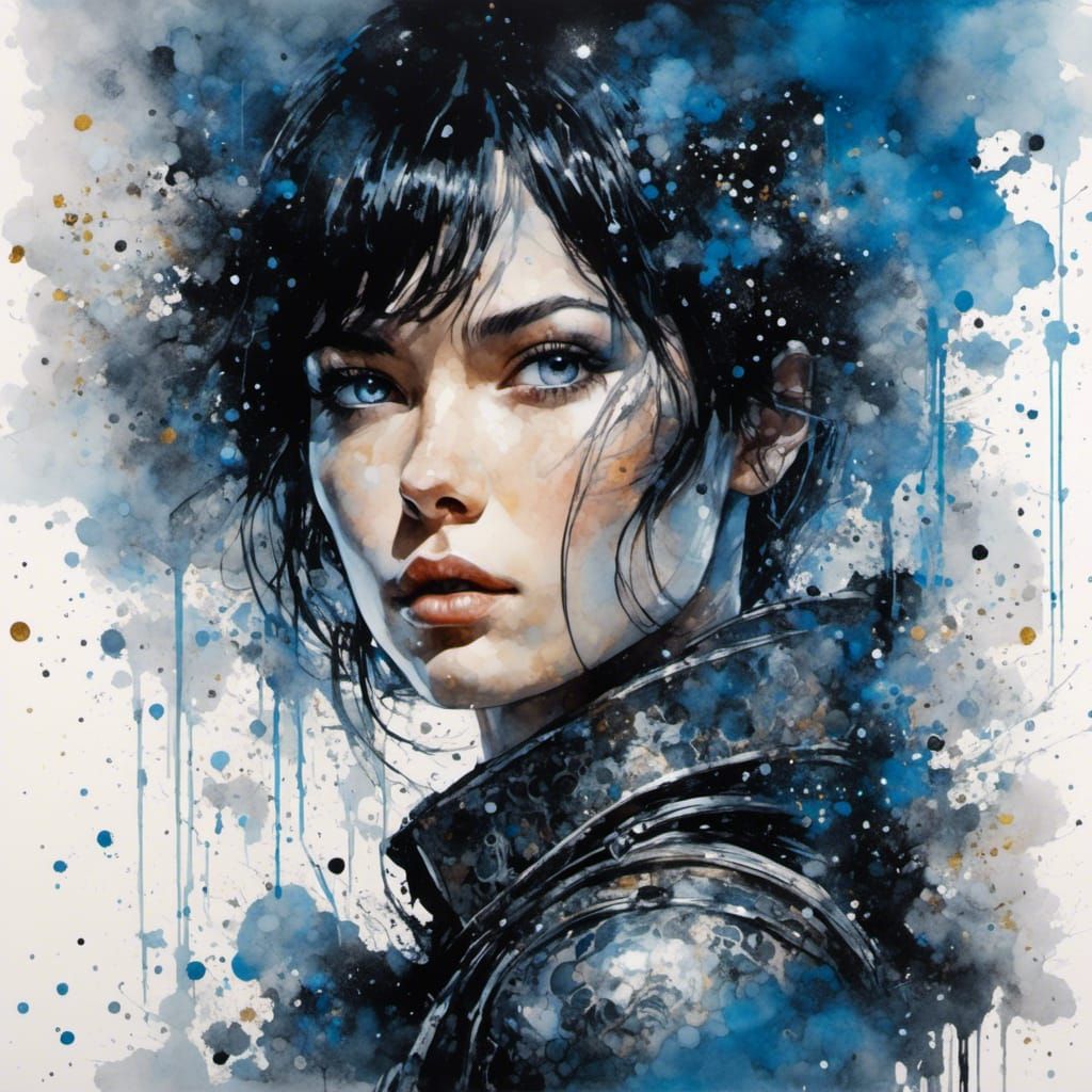 Lady Knight Portrait in Textured Watercolor Style