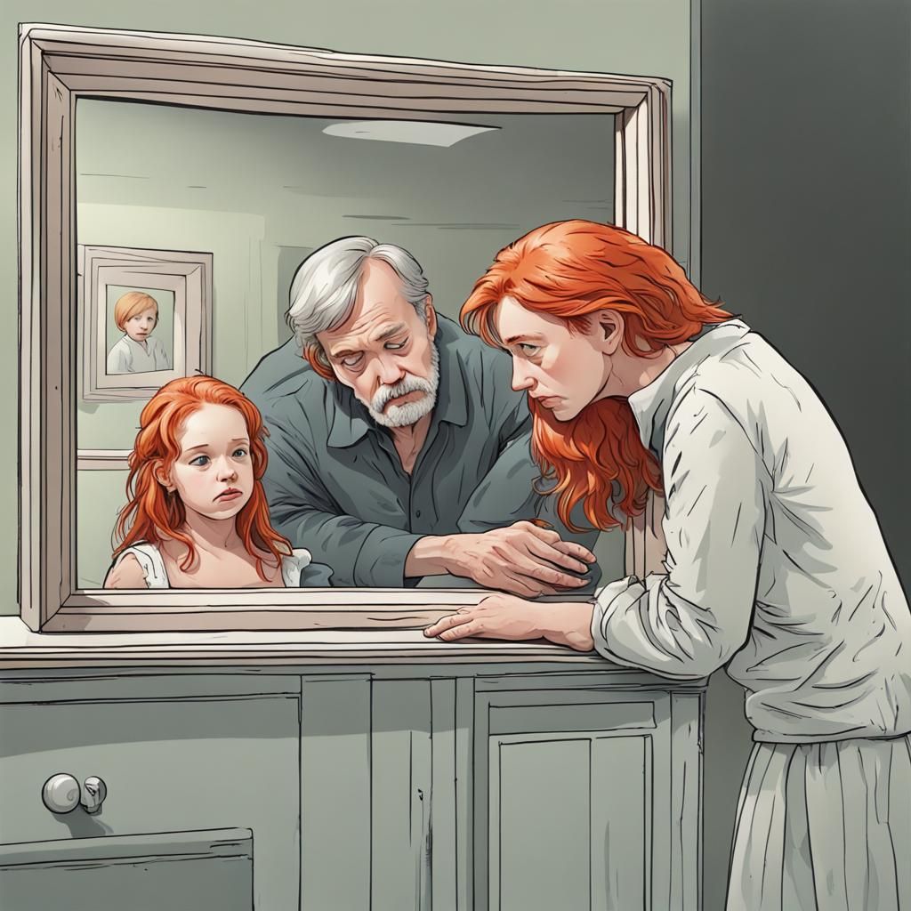 Sorrowful Man's Reflection of Lost Family