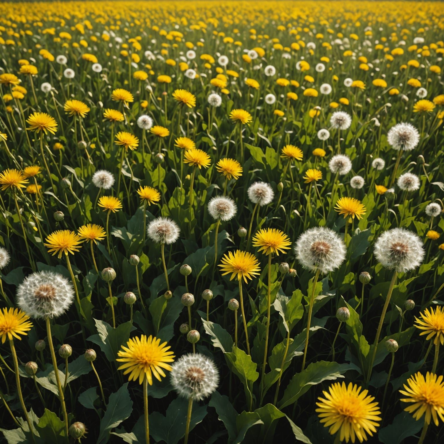 Vibrant Field of Dandelions in Fantastical Landscapes